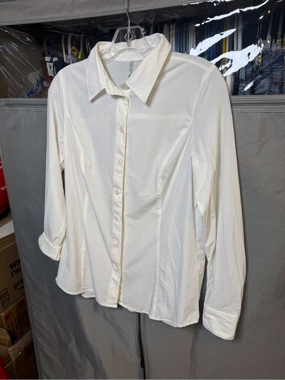 Calvin Klein Performance Stretch Classic White Women's Button-Up Shirt. Size XS